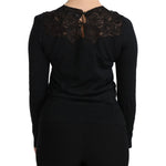 Dolce & Gabbana Black Silk Lace Crew Neck Long Sleeve Blouse TSH4245-40