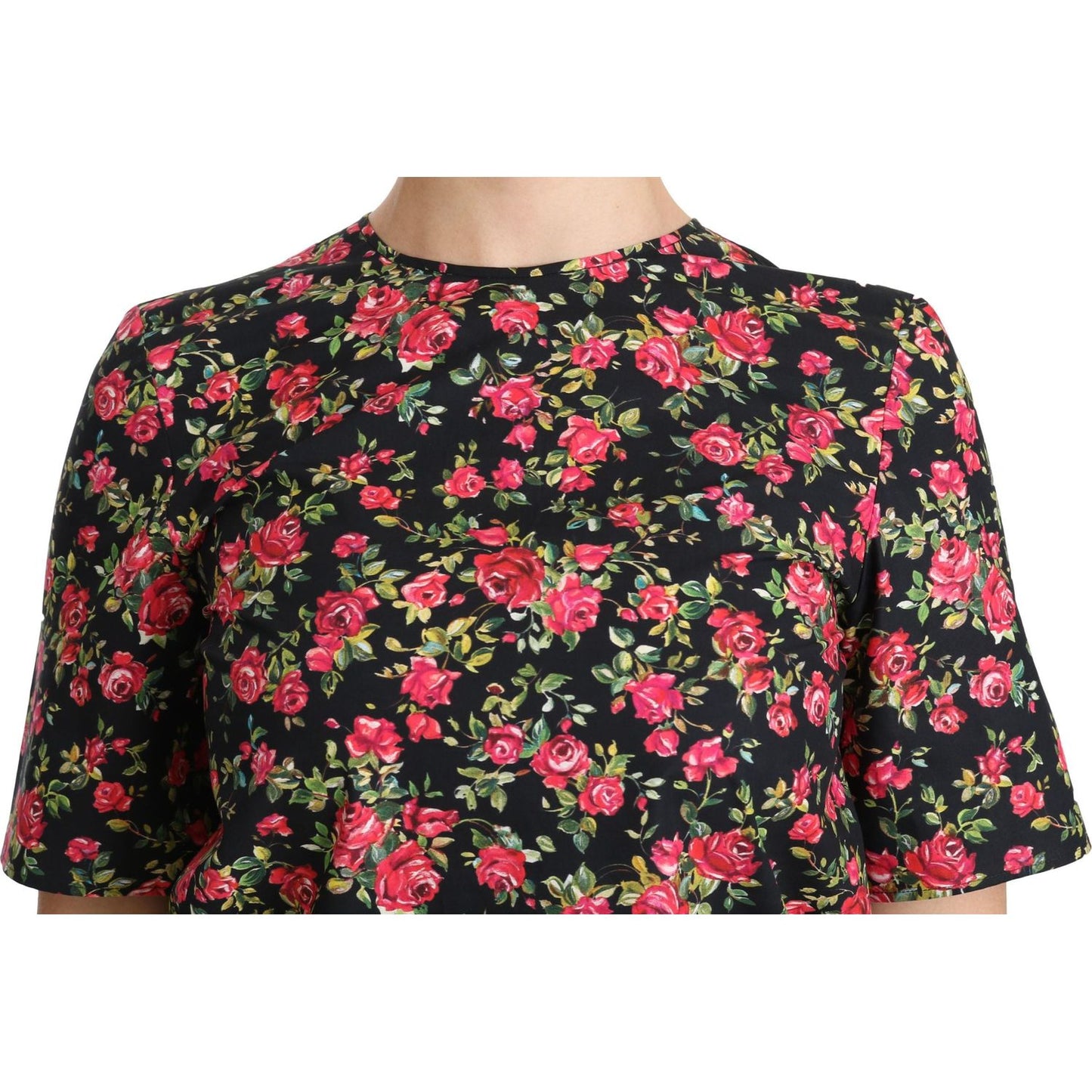 Dolce & Gabbana Black Floral Roses Short Sleeve Top Blouse TSH4267-38