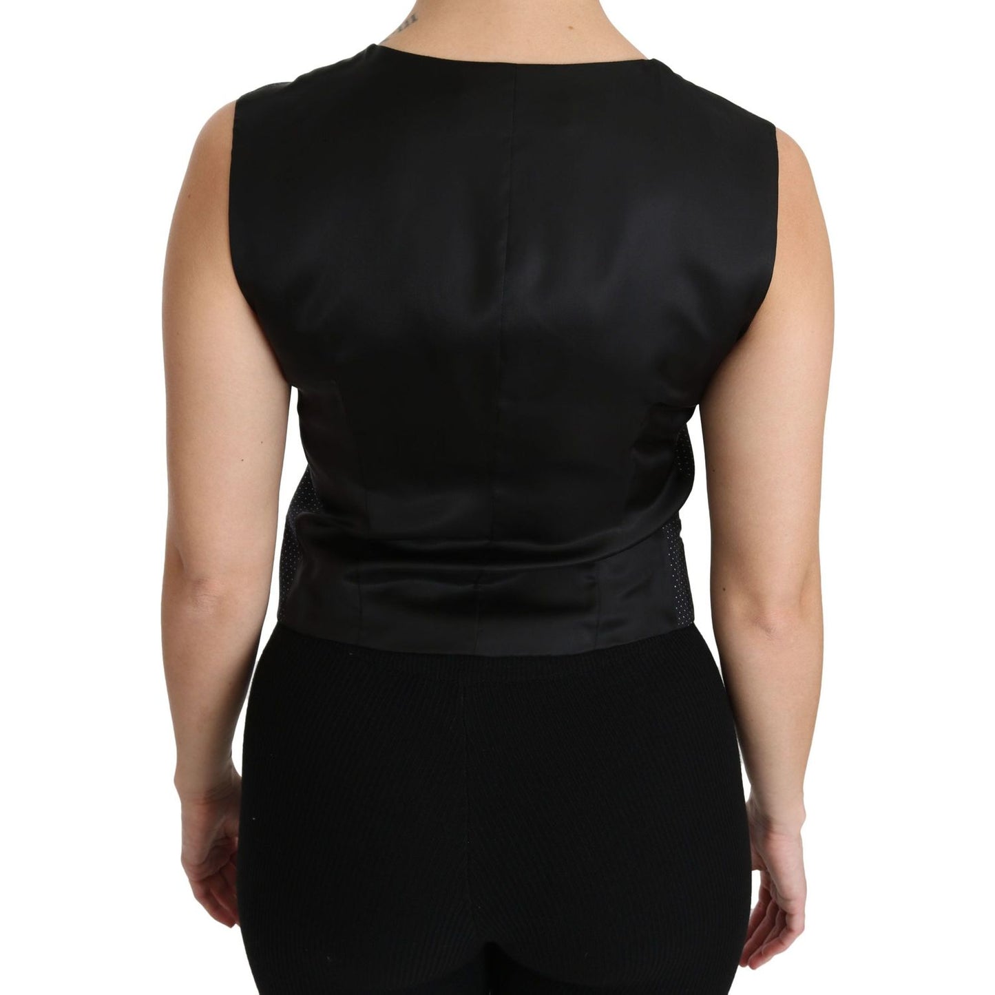 Dolce & Gabbana Black Dotted Waistcoat Vest Blouse Top TSH4288-42