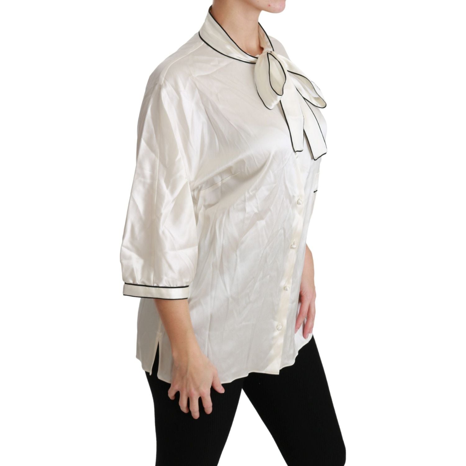 Dolce & Gabbana Beige 3/4 Sleeve Shirt Blouse Silk Top