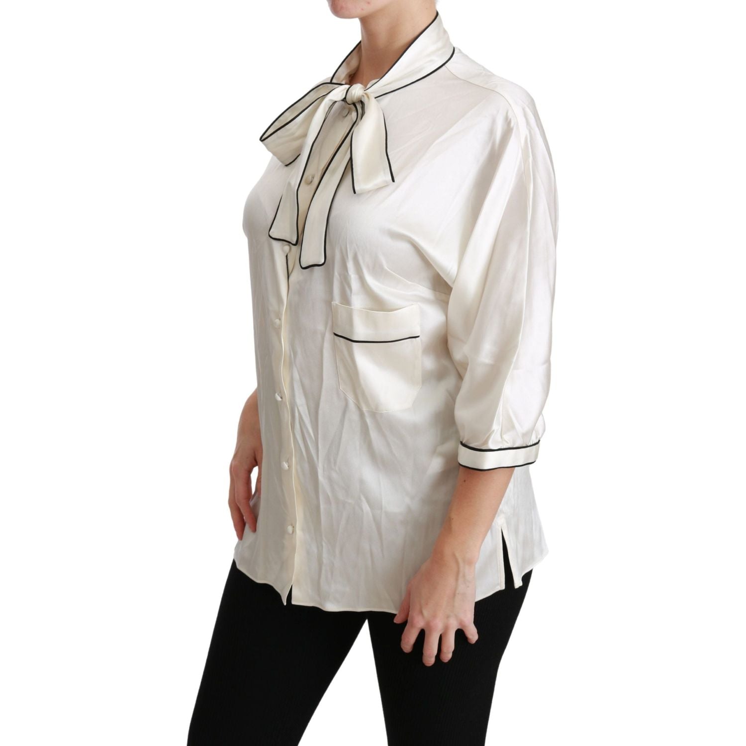 Dolce & Gabbana Beige 3/4 Sleeve Shirt Blouse Silk Top