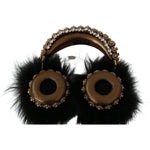Dolce & Gabbana Gold Black Crystal Fur Headset Audio Headphones SMY3042