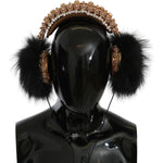 Dolce & Gabbana Gold Black Crystal Fur Headset Audio Headphones SMY3042