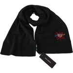 Dolce & Gabbana Elegant Virgin Wool Men's Scarf with Embroidery Wool Wrap Shawls Dolce & Gabbana Black