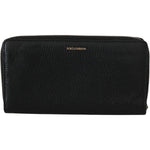 Dolce & Gabbana Elegant Black Leather Zip Continental Wallet Purse Dolce & Gabbana Black