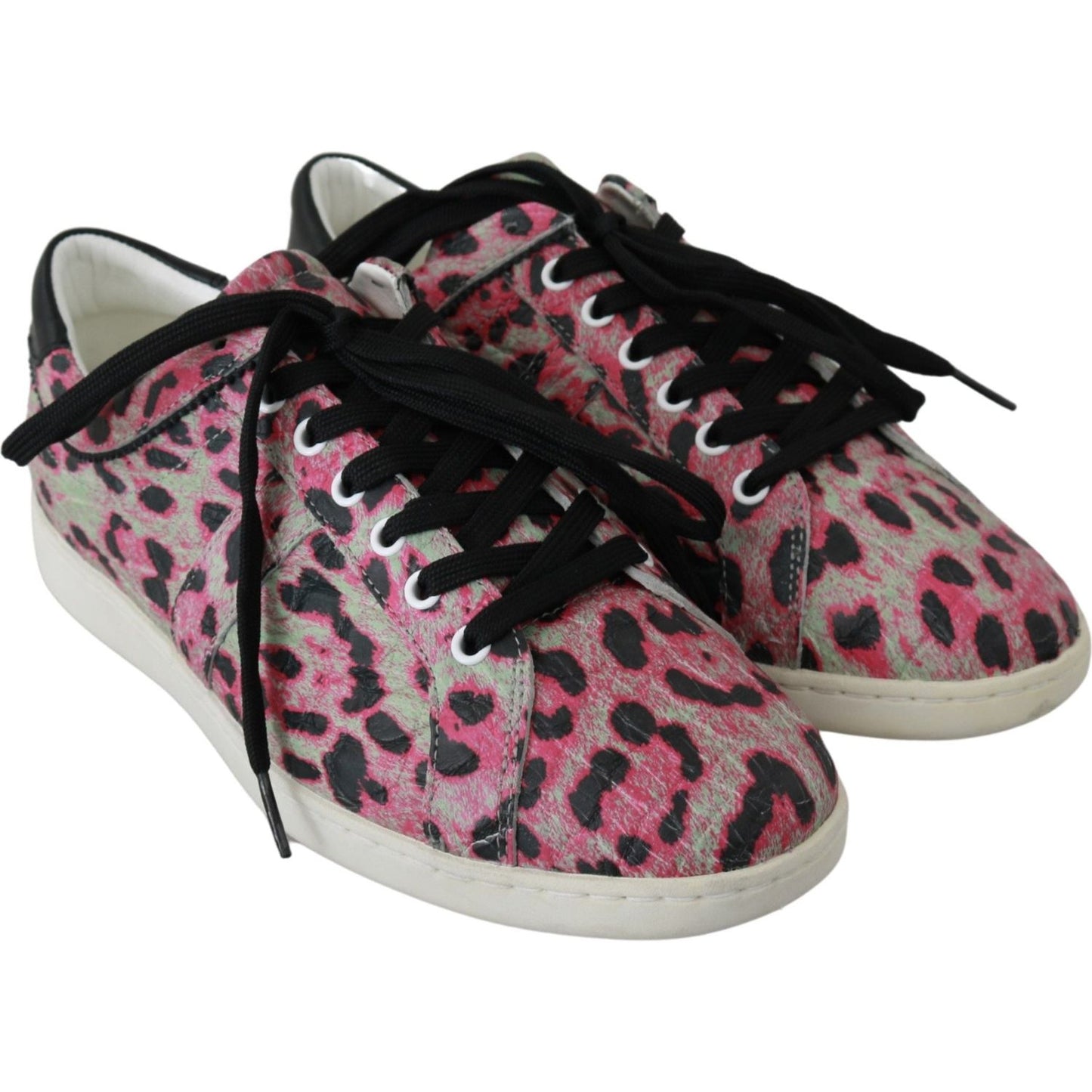 Dolce & Gabbana Pink Leopard Print Training Leather Flat Sneakers MV2683-42