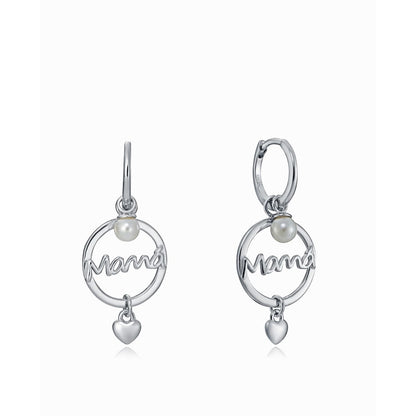 Silver earrings with 'Mamà' and heart charms, designed for ladies. Elegant and stylish for special occasions. Ideal gift for fashion lovers.