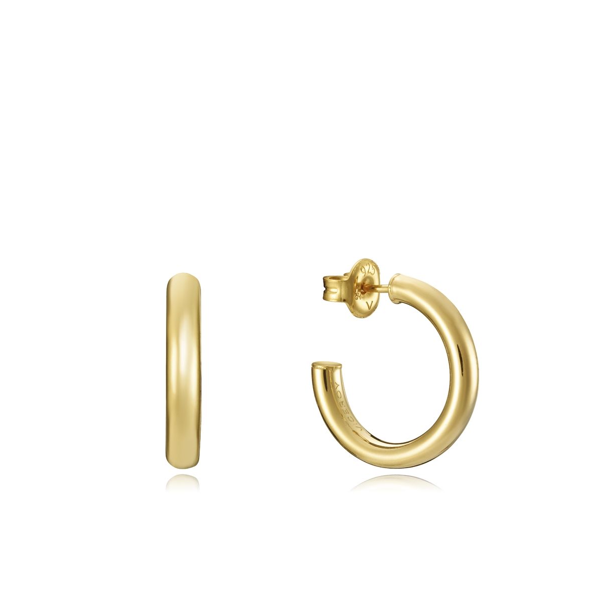 Gold hoop earrings for ladies, side and open view, minimalist design, perfect for daily wear or special occasions, stylish and elegant.
