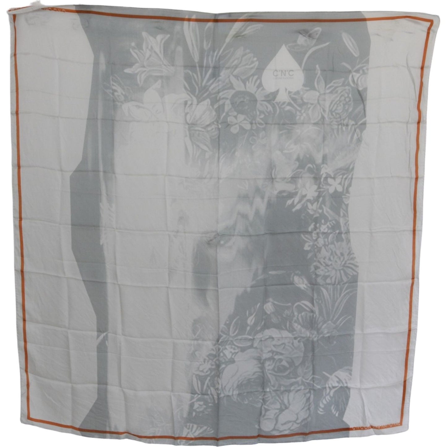 Costume National Gray Orange Silk Floral Foulard Wrap Scarf Silk Wrap Shawls