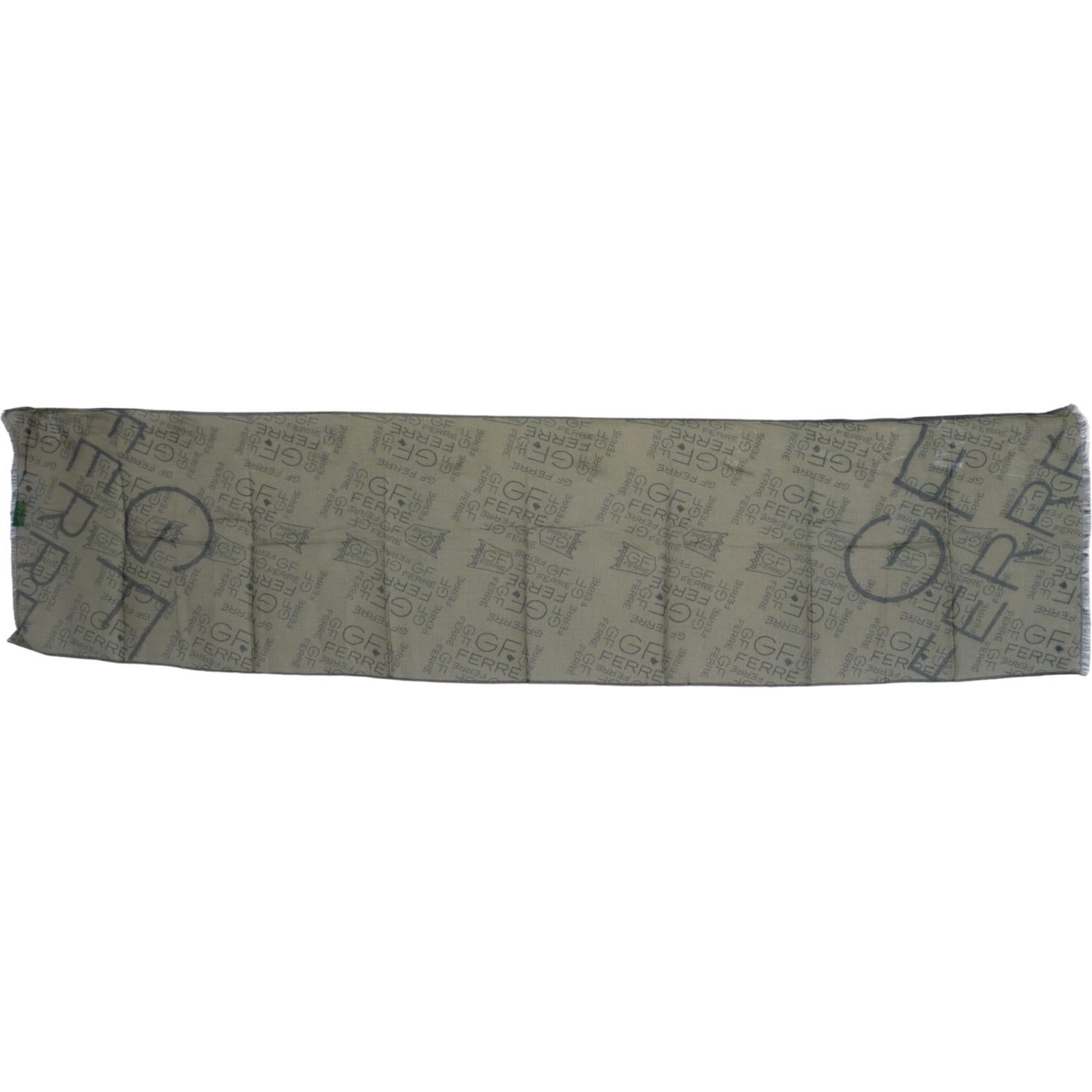 GF Ferre Green Wool Viscose Foulard Patterned Branded Scarf