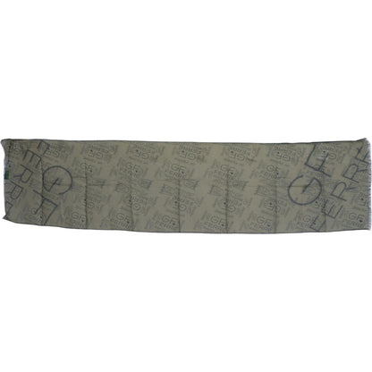 GF Ferre Green Wool Viscose Foulard Patterned Branded Scarf
