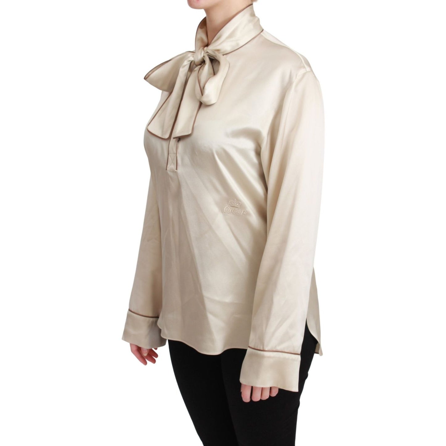 Dolce & Gabbana Beige Sleeve Top Queen Silk Satin Blouse TSH4657-40
