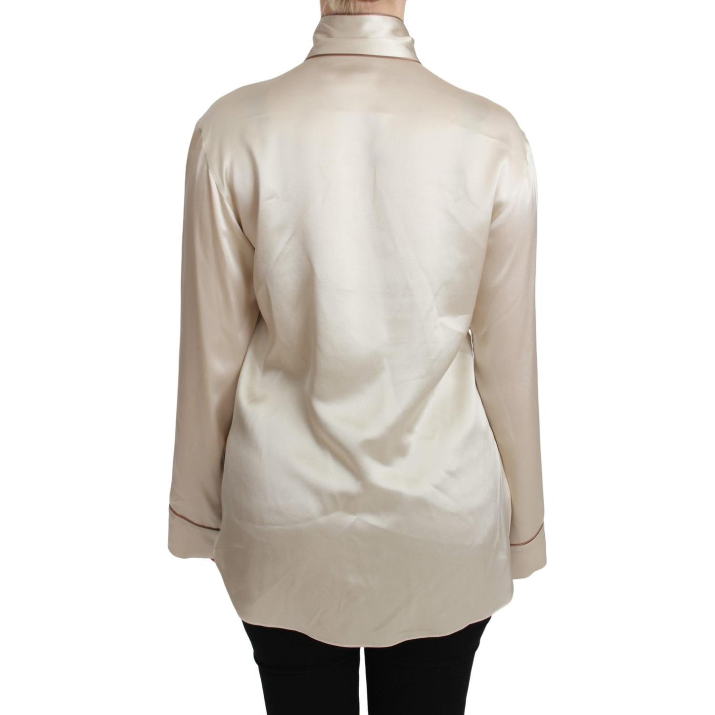 Dolce & Gabbana Beige Sleeve Top Queen Silk Satin Blouse TSH4657-40