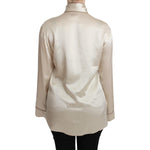 Dolce & Gabbana Beige Sleeve Top Queen Silk Satin Blouse TSH4657-40