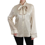 Dolce & Gabbana Beige Sleeve Top Queen Silk Satin Blouse TSH4657-40