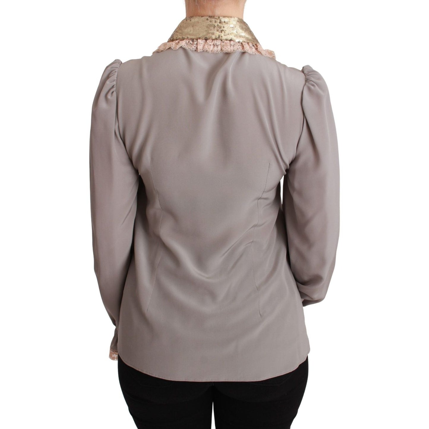 Dolce & Gabbana Gray Silk Gold Sequin Lace Blouse Shirt TSH4664-44