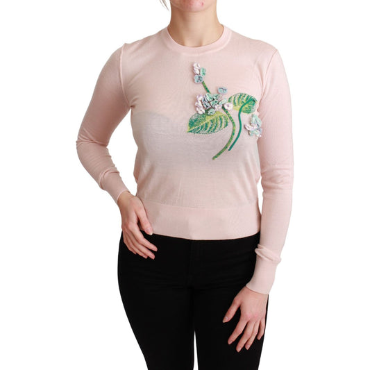 Dolce & Gabbana Pink Floral Silk Cashmere Pullover Sweater TSH4581-36