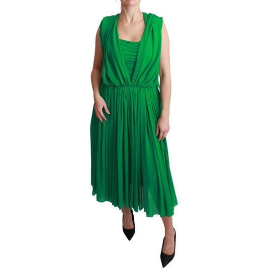 Dolce & Gabbana 100% Silk Green Sleeveless Pleated Maxi Dress DR2557-40