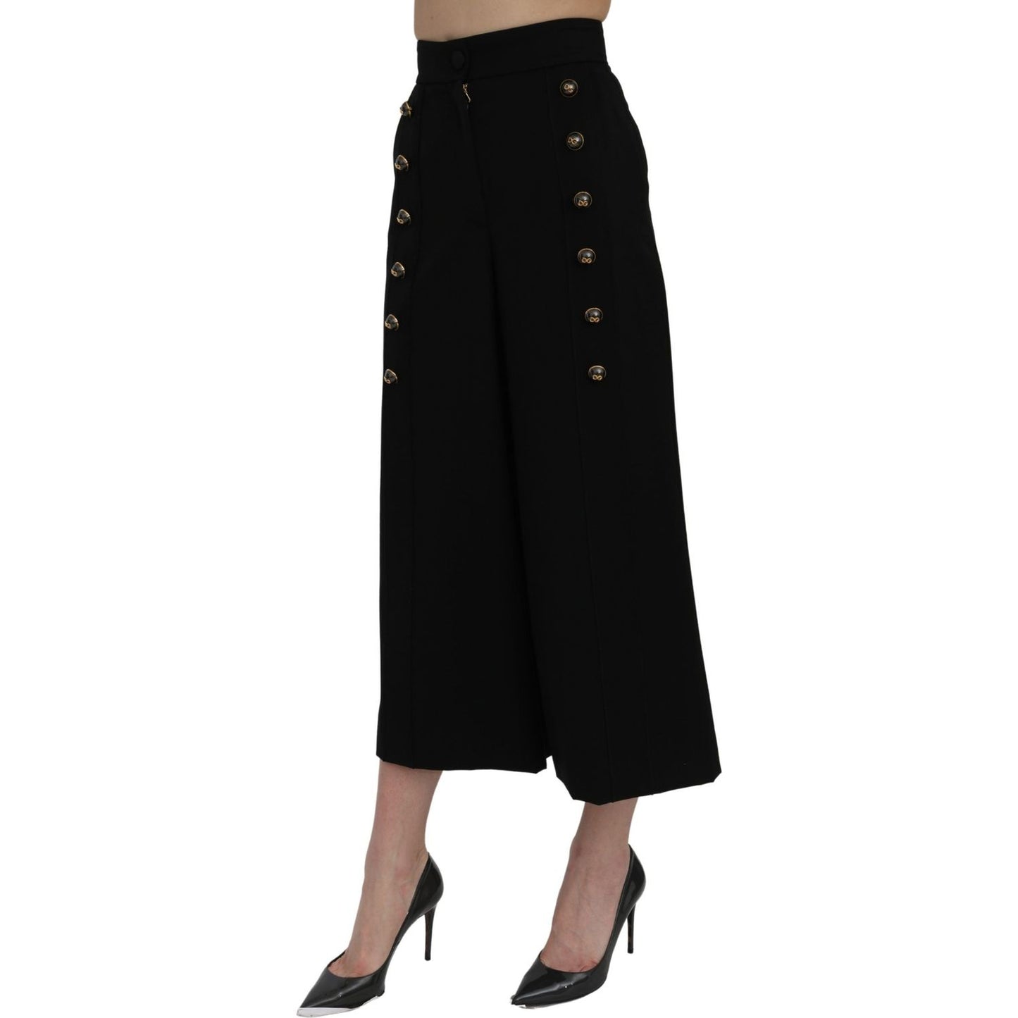 Dolce & Gabbana Black High Waist Wide Leg Cropped Pants PAN71076-36