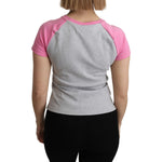 Moschino Chic Gray Crew Neck Cotton T-shirt with Pink Accents Moschino Dark Gray