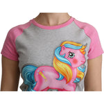 Moschino Chic Gray Crew Neck Cotton T-shirt with Pink Accents Moschino Rosy Brown