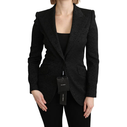 Dolce & Gabbana Black Brocade Single Breasted Blazer Jacket