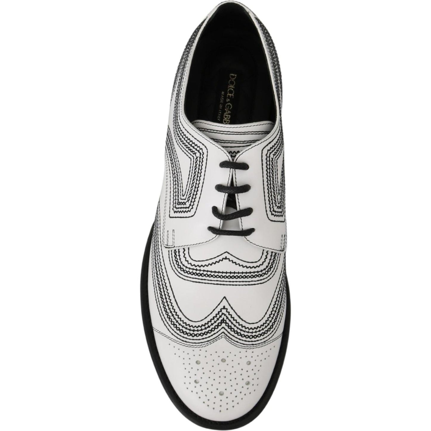 Dolce & Gabbana White Leather Derby Formal Black Lace Shoes MV3046-44