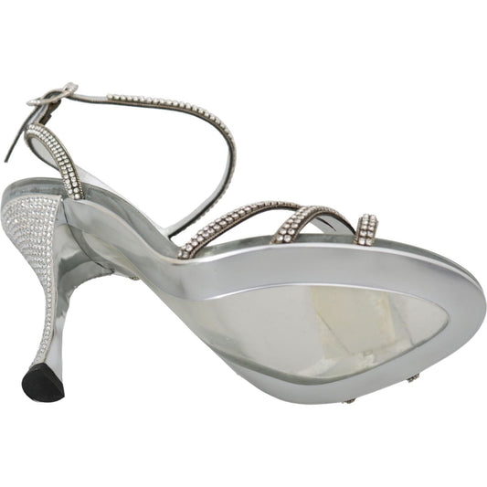Dolce & Gabbana Silver Crystal Ankle Strap Sandals Shoes LA6906-39