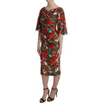 Dolce & Gabbana Red Floral Sheath Midi Silk Stretch Dress DR2617-38