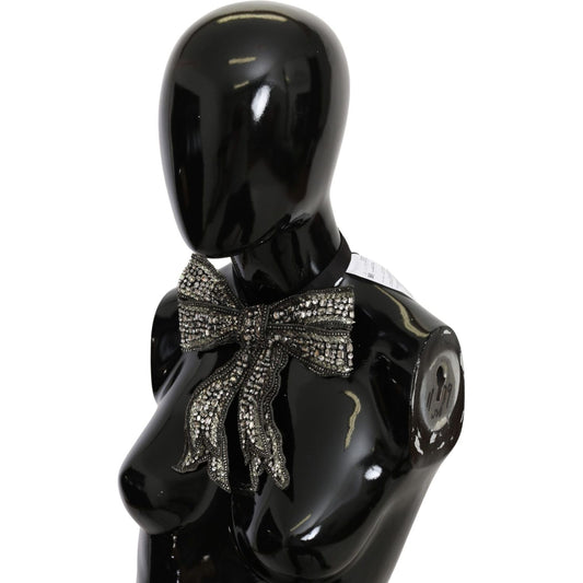 Dolce & Gabbana Silver Crystal Beaded Sequined 100% Silk Catwalk Necklace Bowtie SMY100310