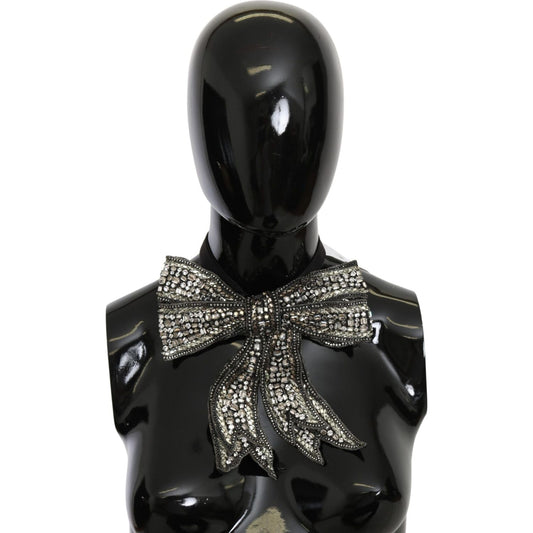 Dolce & Gabbana Silver Crystal Beaded Sequined 100% Silk Catwalk Necklace Bowtie SMY100310