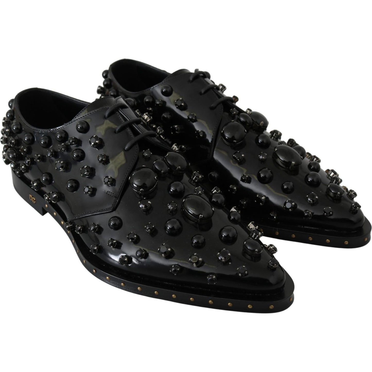 Dolce & Gabbana Black Leather Crystals Dress Broque Shoes LA7209-40