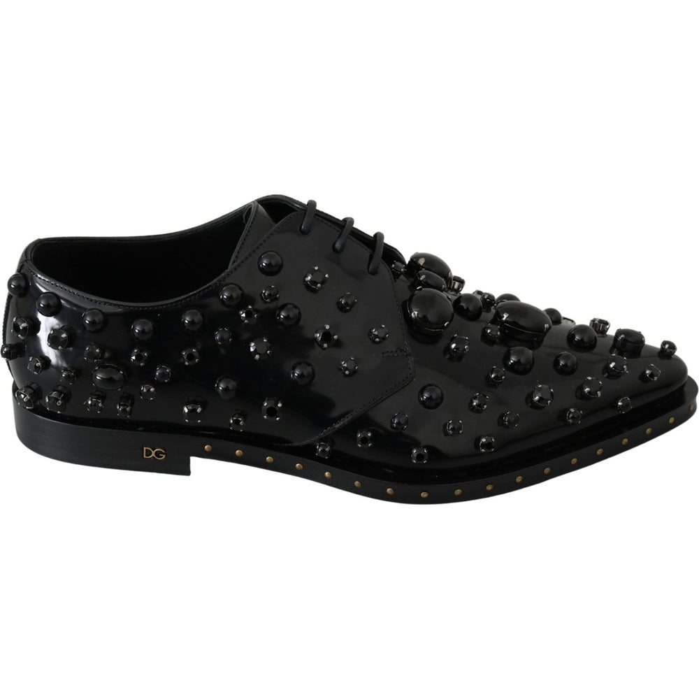 Dolce & Gabbana Black Leather Crystals Dress Broque Shoes LA7209-40