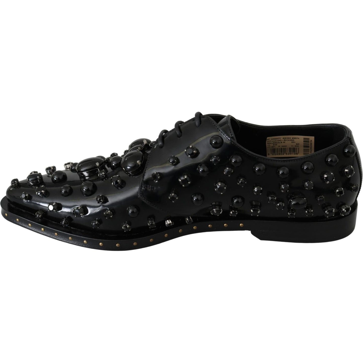 Dolce & Gabbana Black Leather Crystals Dress Broque Shoes LA7209-40