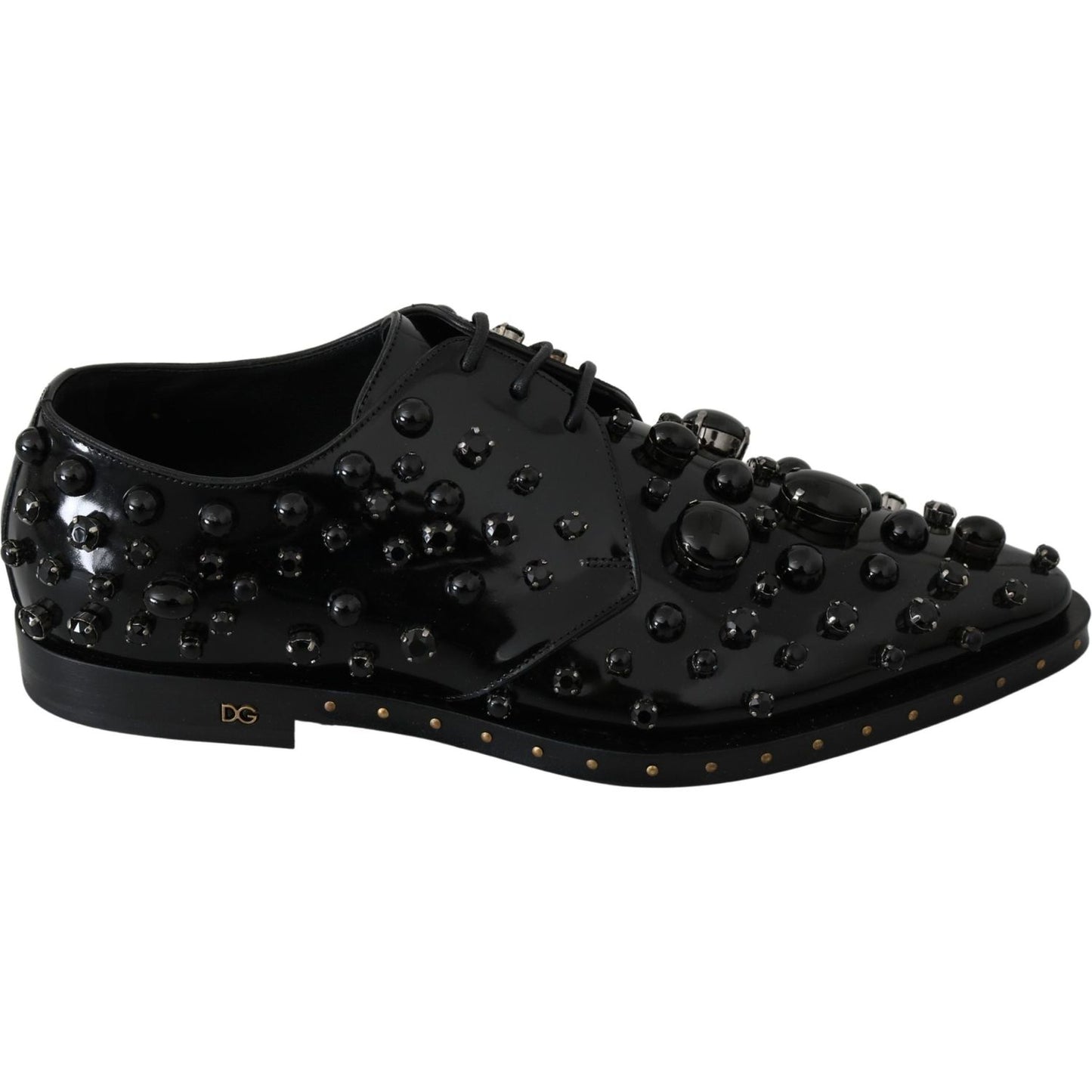 Dolce & Gabbana Black Leather Crystals Dress Broque Shoes LA7210-39