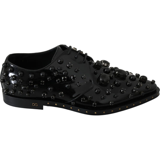 Dolce & Gabbana Black Leather Crystals Dress Broque Shoes LA7210-39