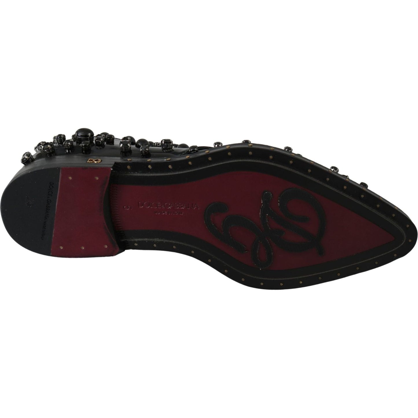 Dolce & Gabbana Black Leather Crystals Dress Broque Shoes LA7210-39