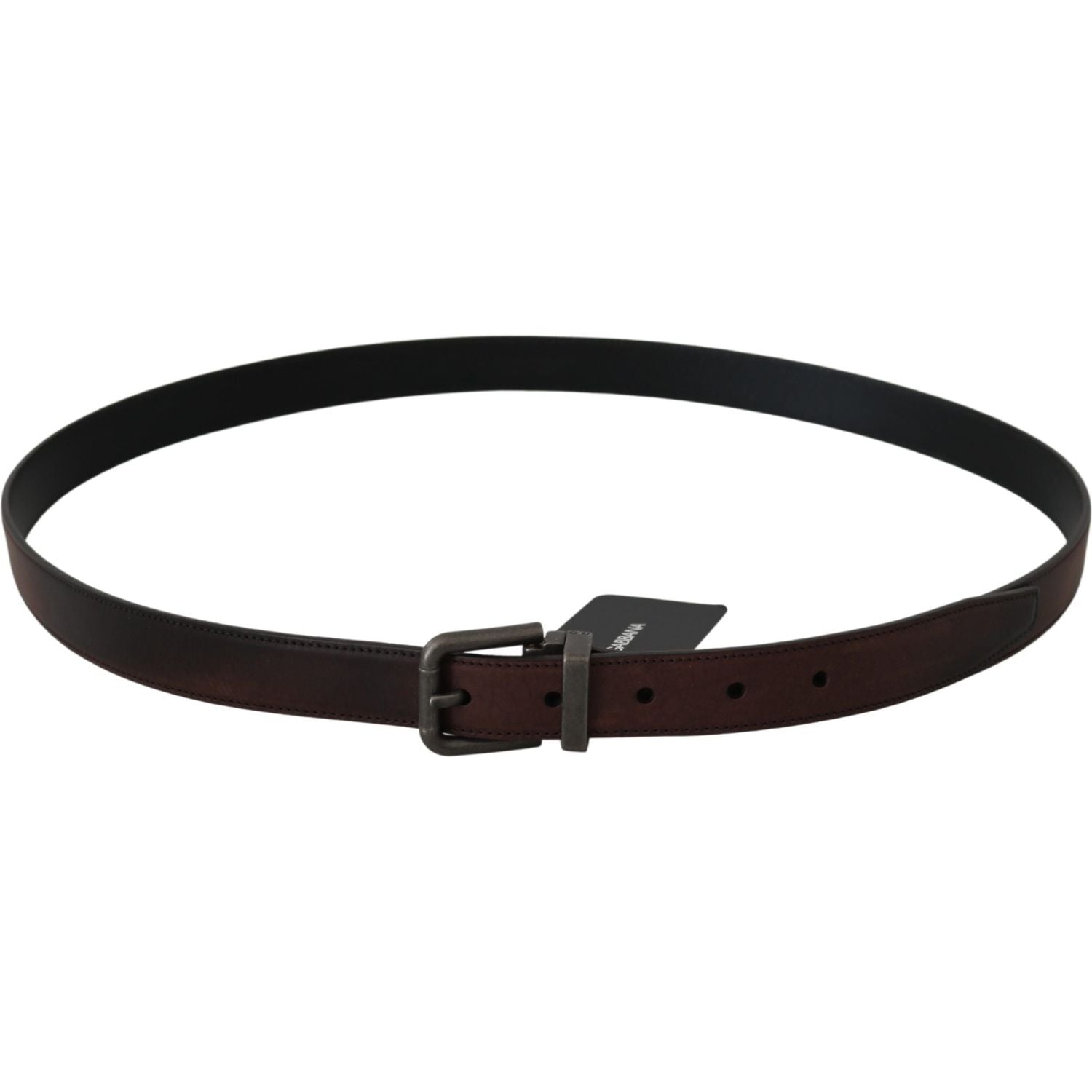 Dolce & Gabbana Solid Brown Leather Gray Buckle Belt