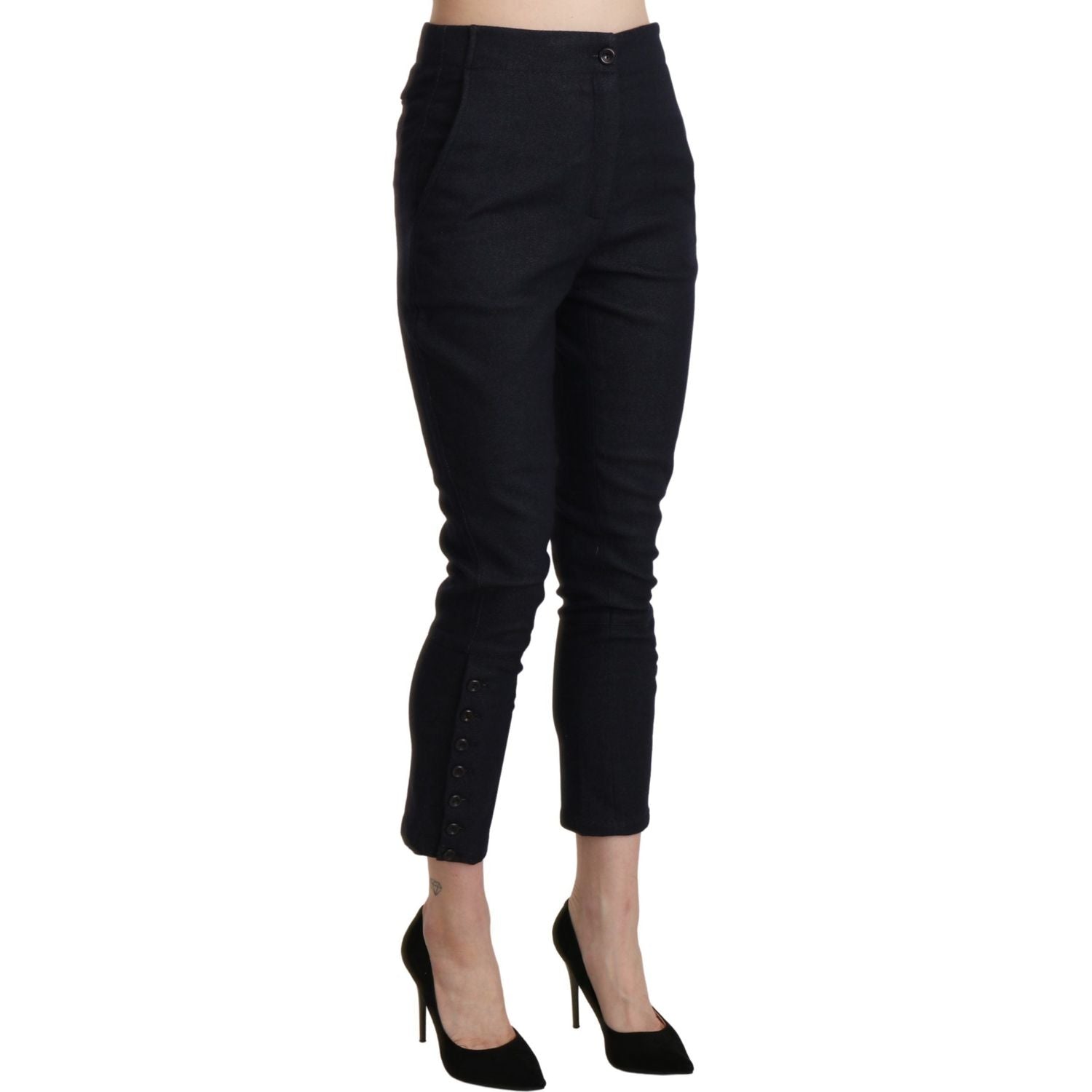 Ermanno Scervino Black High Waist Capri Cropped Cotton Pants