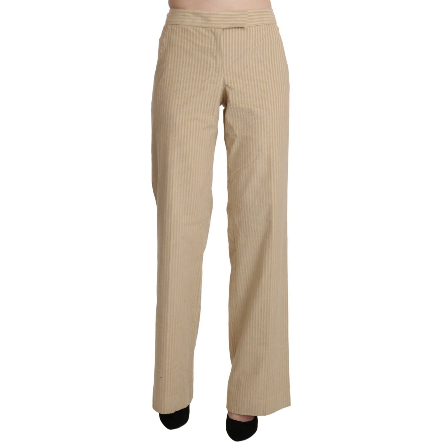 Ermanno Scervino Beige High Waist Flared Wide Leg Trouser Pants