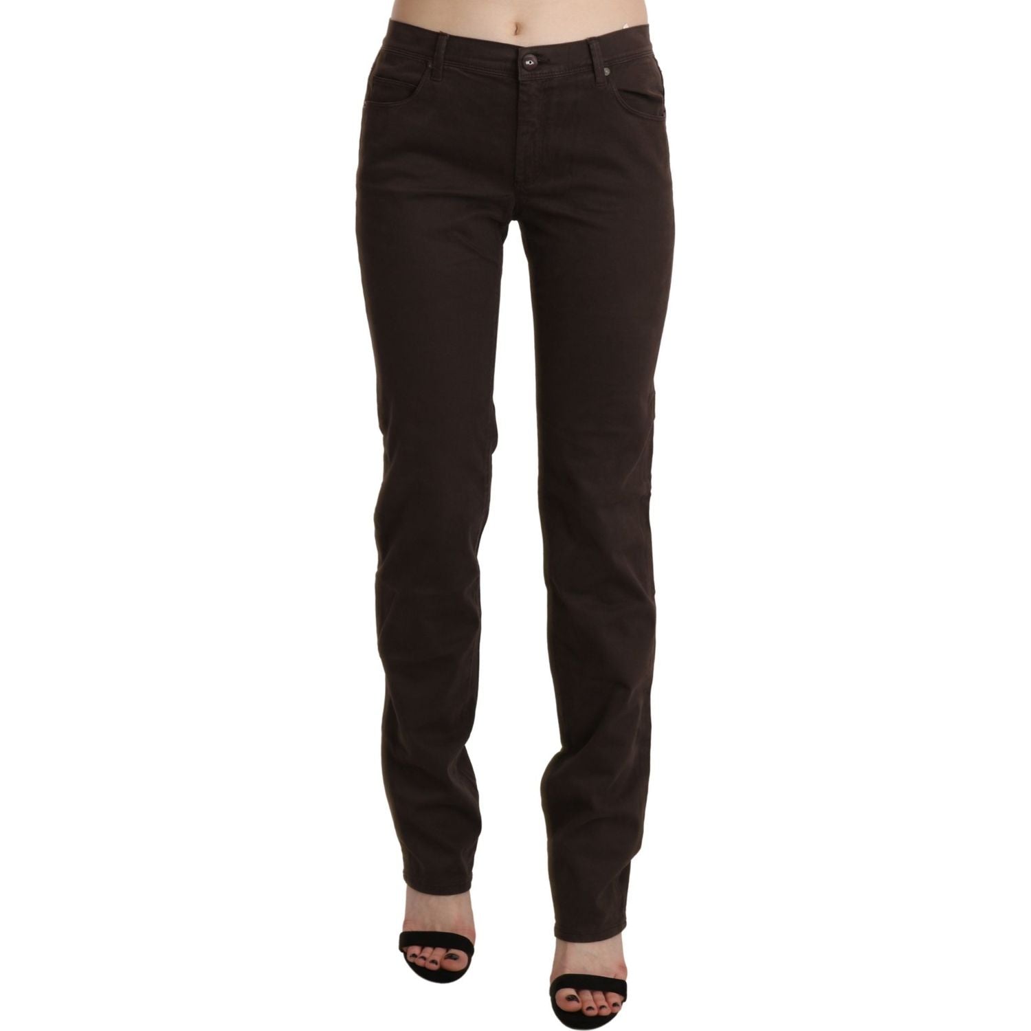 Ermanno Scervino Brown Mid Waist Skinny Slim Trouser Cotton Jeans