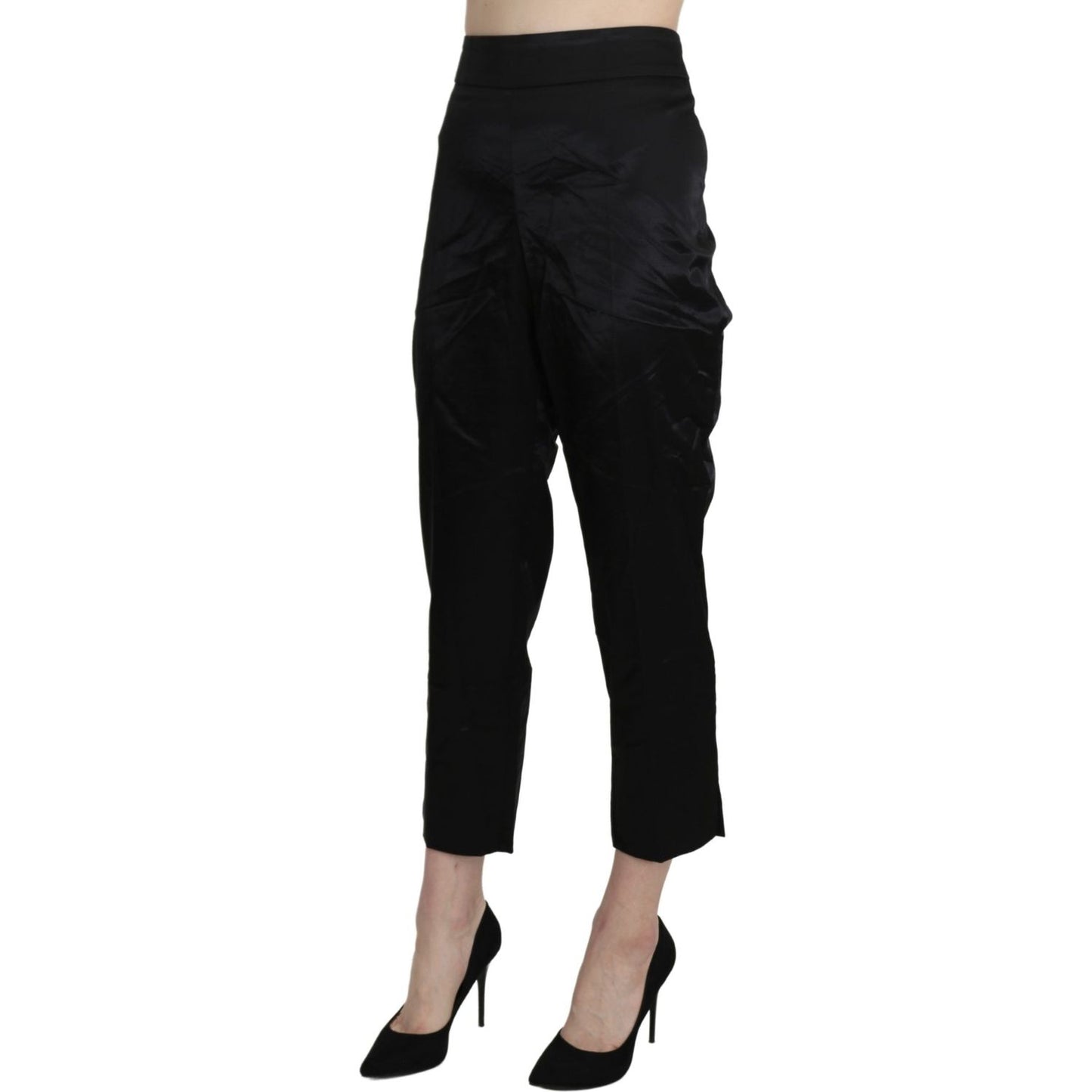 BENCIVENGA Black High Waist Straight Cropped Dress Trouser Pants PAN71330-46