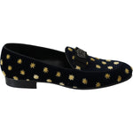 Dolce & Gabbana Blue Velvet Crown Slippers Loafers Shoes MV3485-39