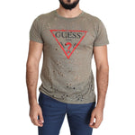 Guess Chic Brown Cotton Stretch Tee Guess Slate Gray