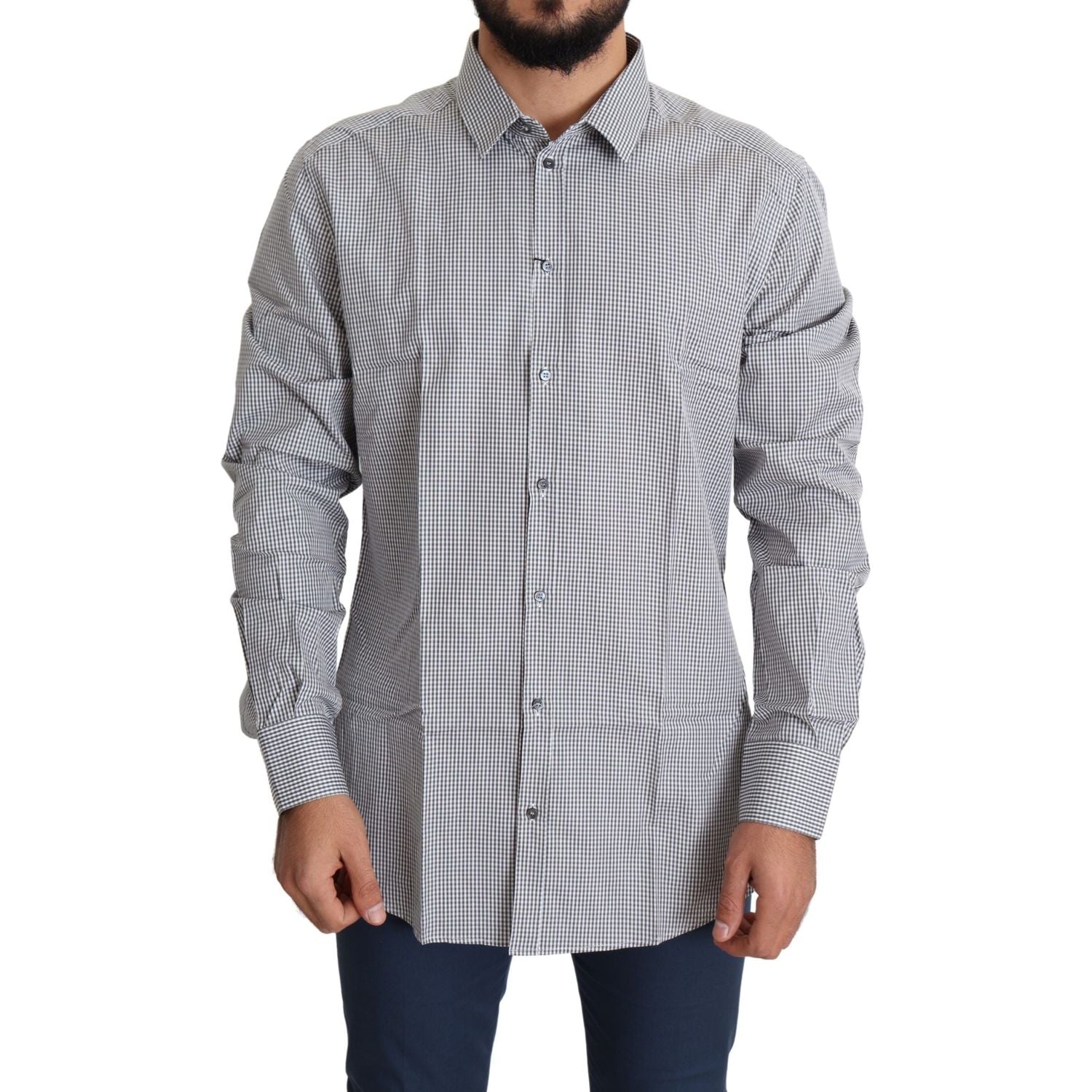Dolce & Gabbana Black White Checkered GOLD Dress Cotton Shirt