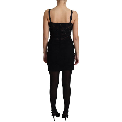 Dolce & Gabbana Black Lace Up Floral Corset Bustier Mini Dress