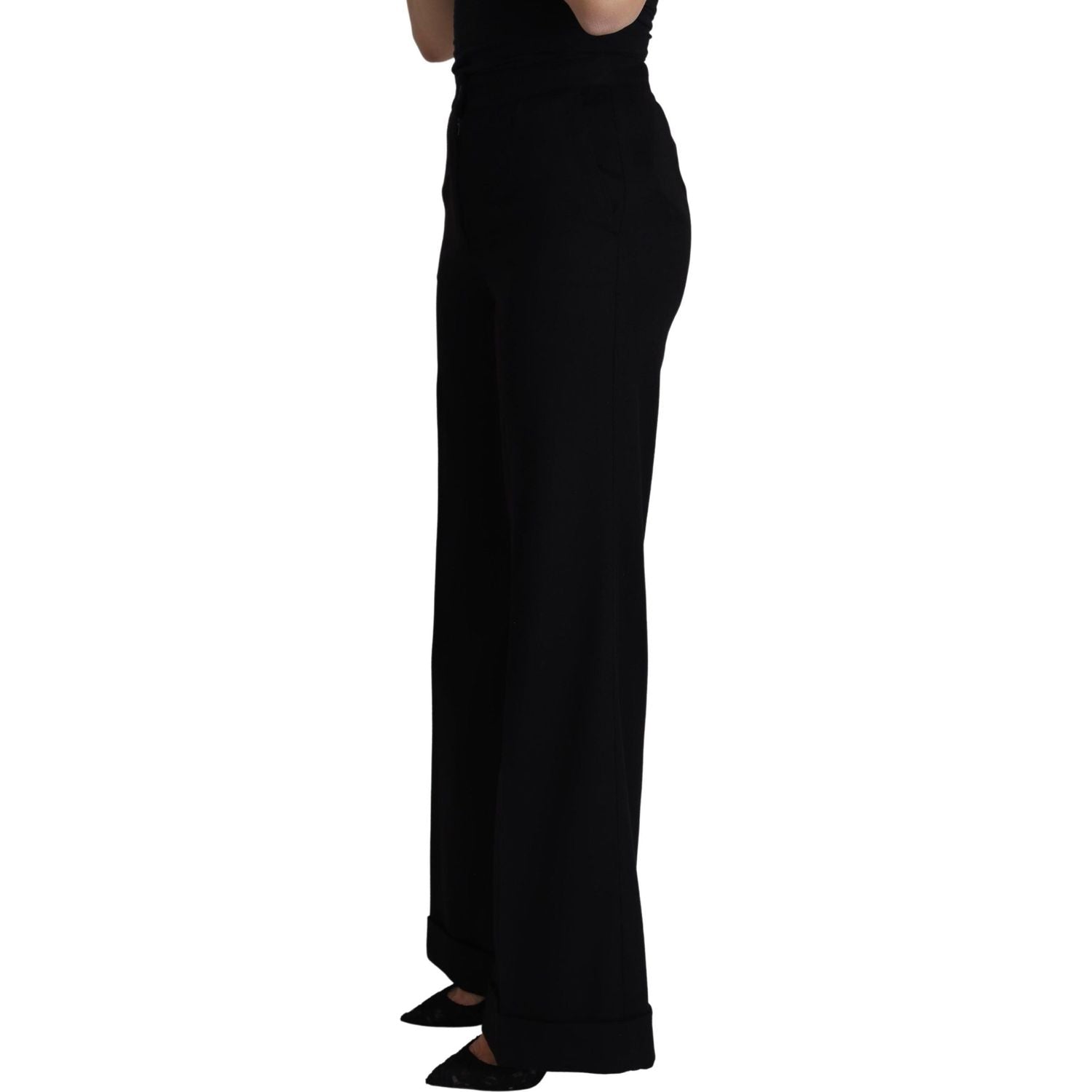 Dolce & Gabbana Black Cashmere Wide Leg Women Trouser Pants