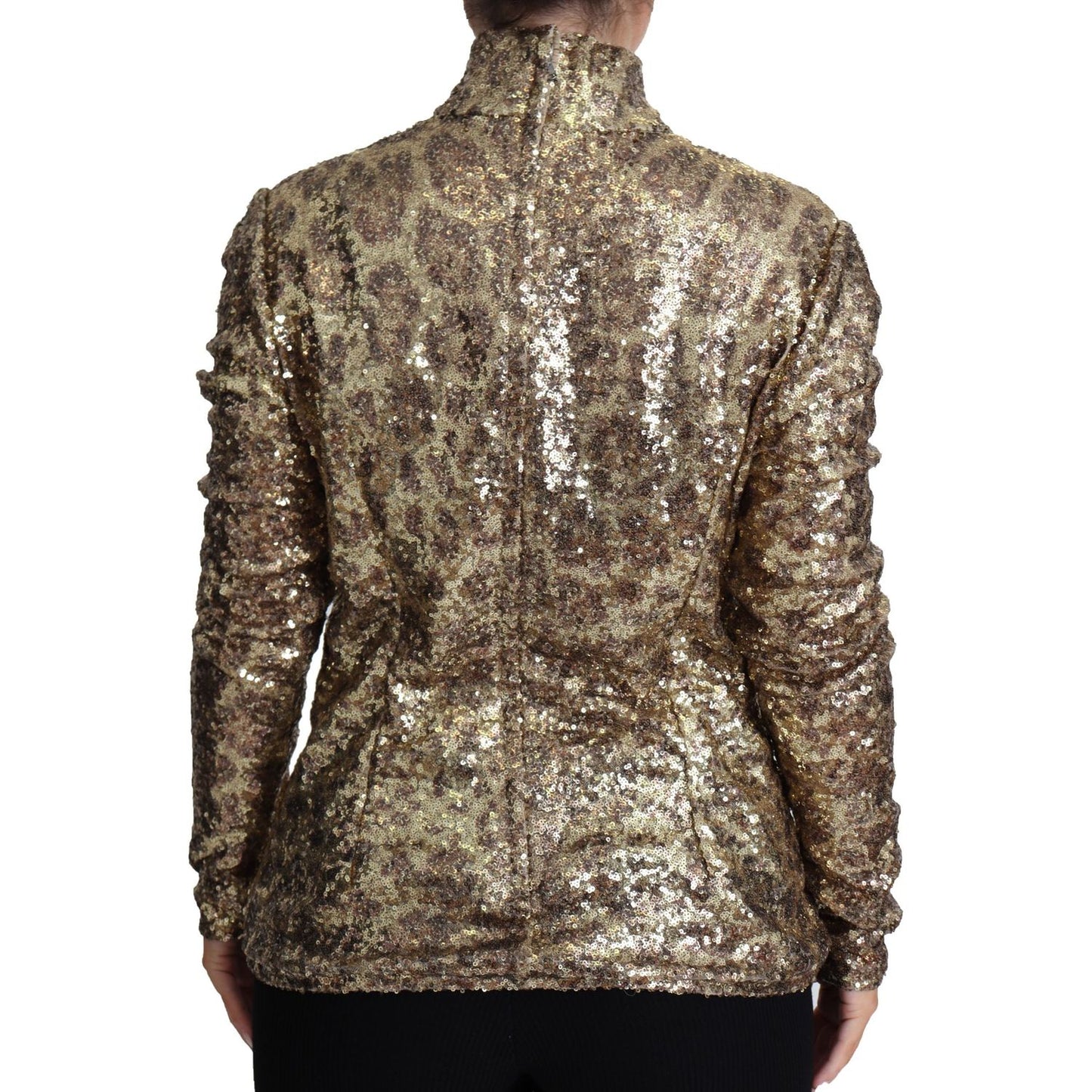 Dolce & Gabbana Brown Leopard Fit Turtleneck Sequin Sweater TSH5689-46