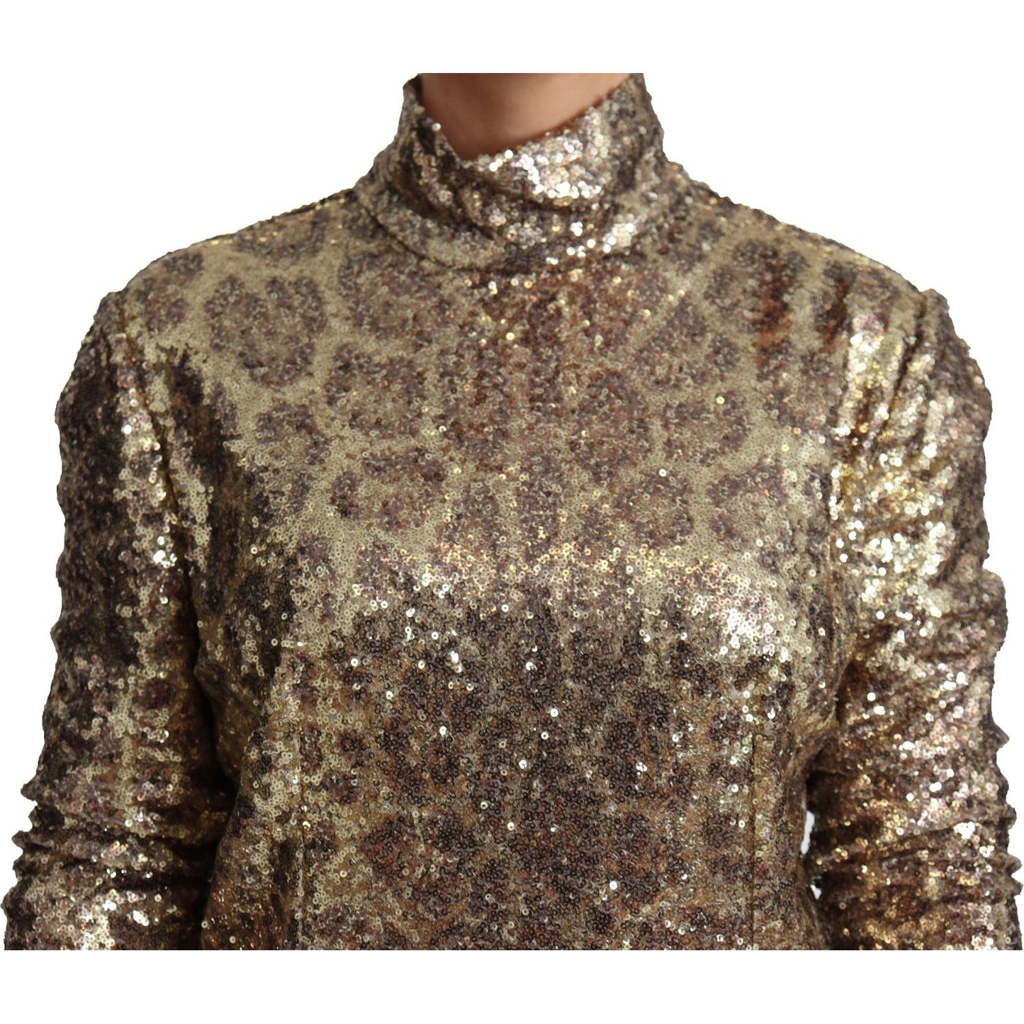 Dolce & Gabbana Brown Leopard Fit Turtleneck Sequin Sweater TSH5689-46