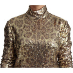 Dolce & Gabbana Brown Leopard Fit Turtleneck Sequin Sweater TSH5689-46
